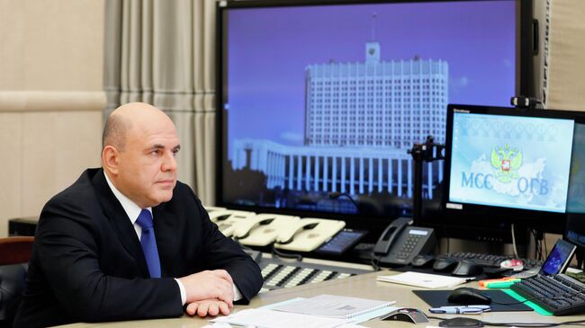 Председатель правительства РФ Михаил Мишустин проводит в режиме видеоконференции совещание с вице-премьерами РФ